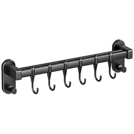 Portautensili da parete in acciaio inox con 6 ganci scorrevoli per cucina e bagno (grigio e nero)