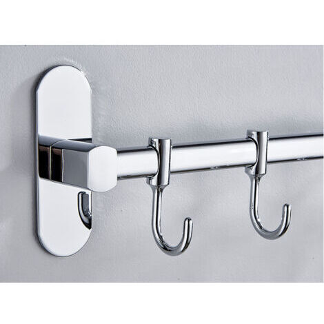 Portautensili da parete in acciaio inox da 40 cm con 6 ganci per cucina e bagno, non richiede foratura.