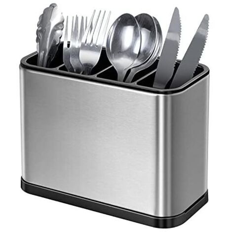 Portautensili KZQ (18 x 8,6 x 13 cm), organizer, 4 scomparti, organizer multifunzionale, vaschetta raccogligocce antiscivolo, acciaio inossidabile