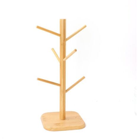 Portavasos con forma de árbol, con 6 ganchos, de madera extraíble para organizar la cocina, escurridor de tazas de café (1 pieza, veta de madera)