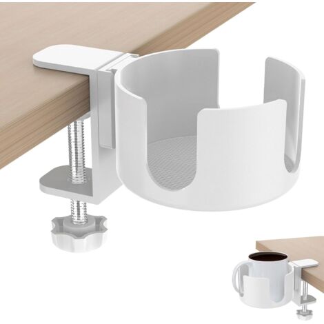 Portavasos de escritorio, soporte ajustable para botellas de escritorio, portavasos de escritorio de aleación de aluminio, portavasos, portavasos de escritorio, mesa, para el hogar, oficina (blanco)