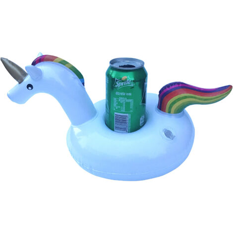 Portavasos inflable con forma de caballo arcoíris que flota en el agua, funda para cola, 30 x 20 cm
