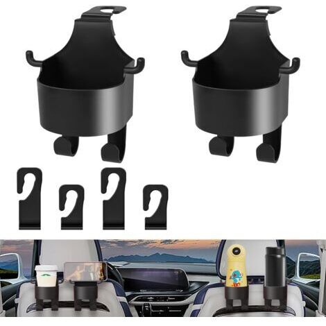 Portavasos para automóvil, paquete de 2 portavasos para asiento de automóvil con 2 ganchos para asiento Portavasos para automóvil ajustable de diámetro universal para cenicero de automóvil