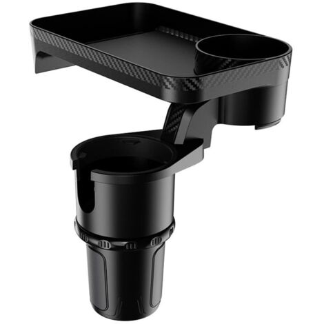 Portavasos para coche 2 en 1, extensible y multifuncional, ajustable, con bandeja y portavasos, giratorio 360°, para teléfono y botella. Amplia bandeja de almacenamiento para coche.
