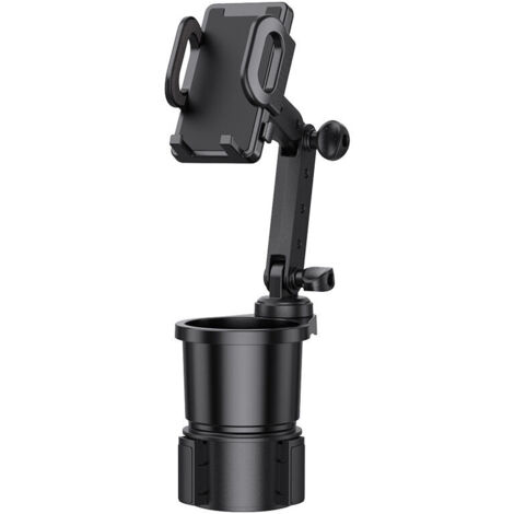 Portavasos para coche, base ajustable de 360°, extensor de portavasos para coche con soporte para teléfono, portavasos multifuncional 2 en 1, negro