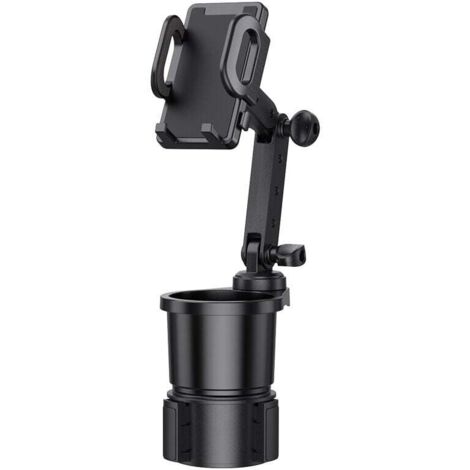 Portavasos para coche, base ajustable de 360°, extensor de portavasos para coche con soporte para teléfono, portavasos multifuncional 2 en 1, negro