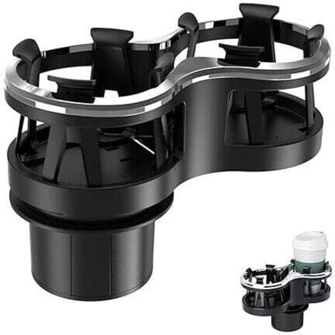 Portavasos universal para coche KZQ, adaptador de extensión multifuncional 2 en 1 con base extensible y desmontable, soporte giratorio para dos botellas de café.