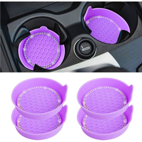 Portavasos universales antideslizantes, con brillantes cristales de imitación, accesorios para el interior del coche, juego de 4 piezas, color morado.