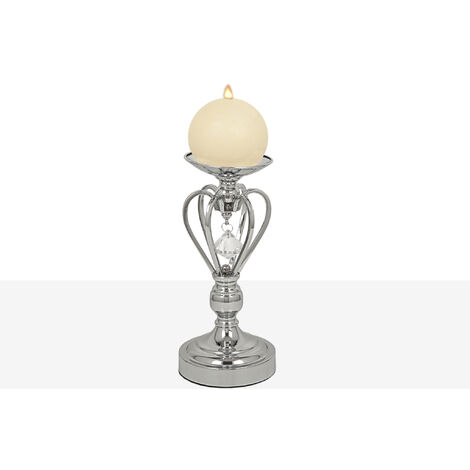 Portavela Liso Metal Plateado Bola Vidrio 84994