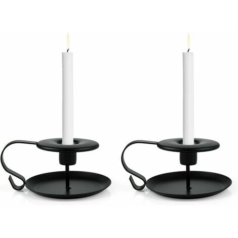 Portavelas 2 Piezas Portavelas, Candelabro Largo con Asa y Bandeja, para San Valentín, Navidad, Halloween, Ceremonia de Boda, Cumpleaños, Negro