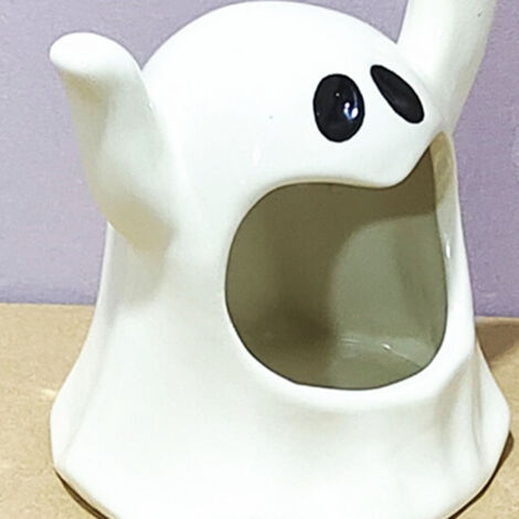 [Portavelas] Candelabro con figura de fantasma, blanco, porcelana, diseño moderno, 350 g, pieza única