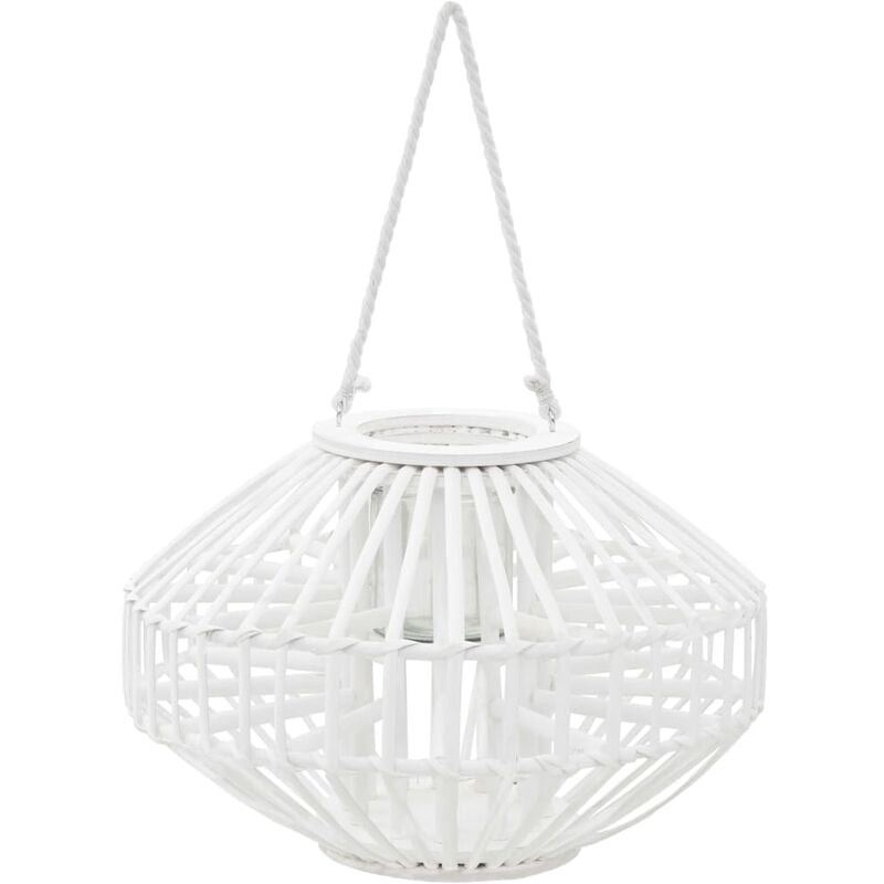

vidaXL Portavelas colgante de mimbre blanco - Blanco