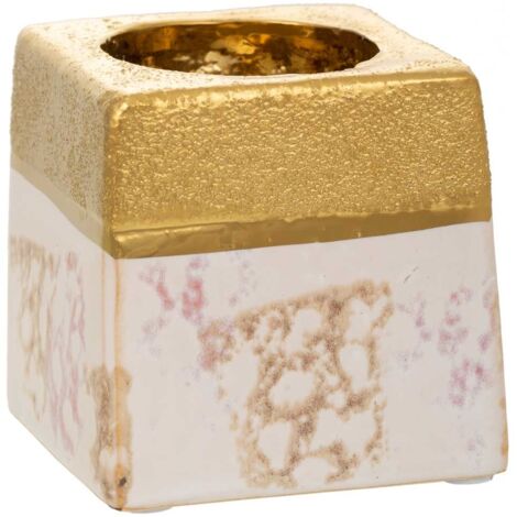 Portavelas de cerámica dorado 7x7x7