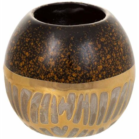Portavelas de cerámica dorado 8x8x7,5