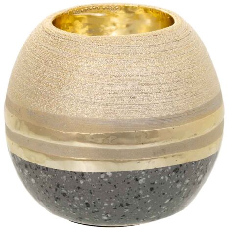 Portavelas de cerámica dorado 8x8x7,5