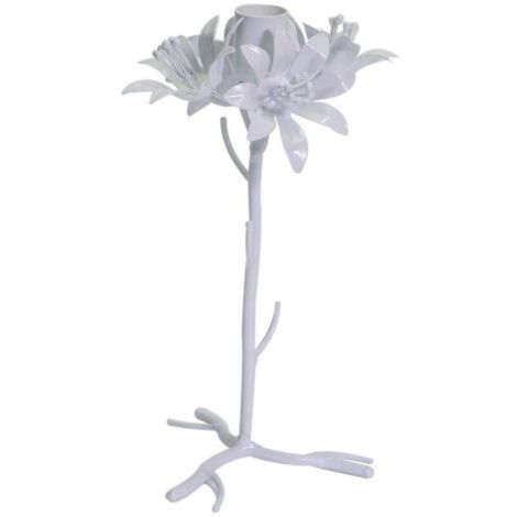 Portavelas de metal blanco flor cmø12h22