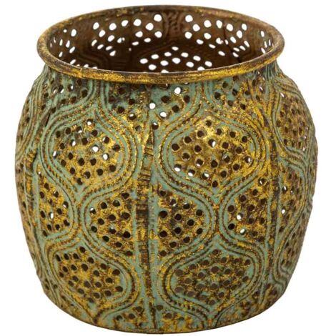 Portavelas de metal dorado 12.5x12.5x9.5