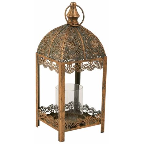 Portavelas de metal dorado 14x14x36h cm