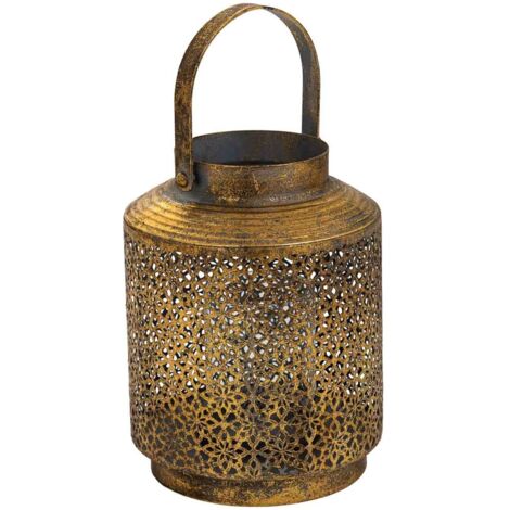 Portavelas de metal dorado 16x16x21