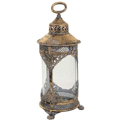 Portavelas de metal dorado 17x17x42