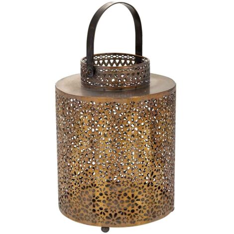Portavelas de metal dorado 20.5x20.5x28h cm