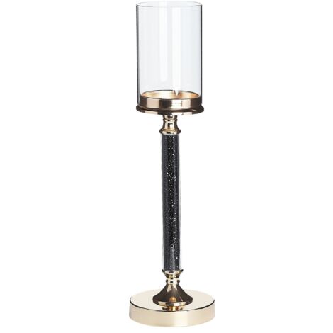 Portavelas de metal dorado negro pantalla de cristal 48 cm centro de mesa decoración glamour Abbeville
