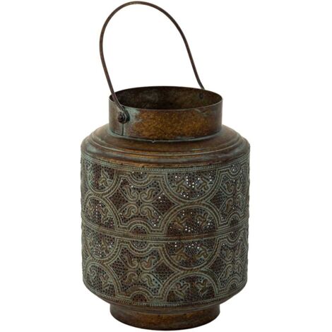 Portavelas de metal marrón 19.5x19.5x25.5h cm