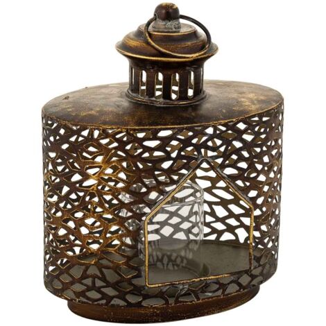 Portavelas de metal marrón 21.5x13.5x26h cm