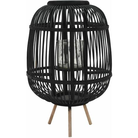 Portavelas de pie bambú negro