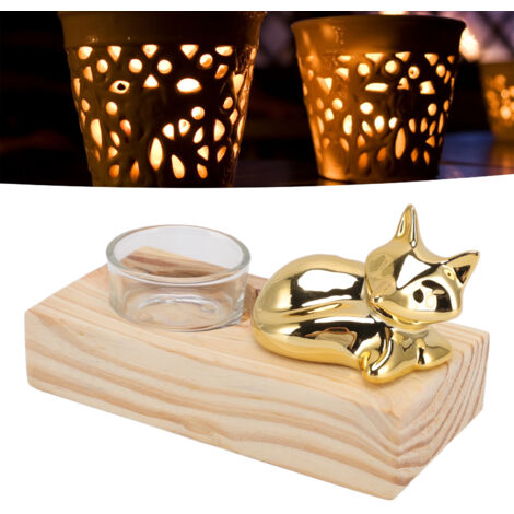 Portavelas decorativo nórdico de madera, cerámica y vidrio para el hogar. Incluye base, figura de animal y cuenco. Decoración para la oficina, sala de estar, sala de yoga y relajación. Regalo ideal pa