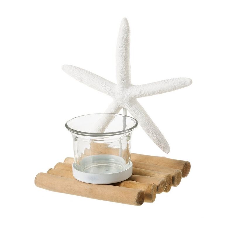 

Portavelas estrella blanco de madera de paulonia de 12x9x14cm