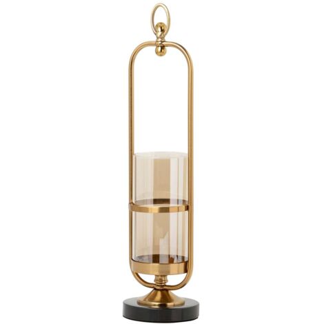 Portavelas Metal Cristal Negro Dorado 13X13X55 Cm