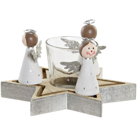 Portavelas Navideño DKD Home Decor Cristal Madera (17 x 17 x 9 cm)