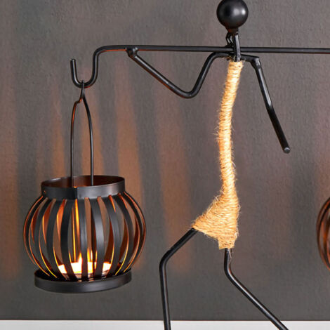 [Portavelas] Portavelas de hierro forjado, forma única, motivo femenino, cuerda de cáñamo, forma de D, decoración artística, bar/habitación/mesa, 1 pieza