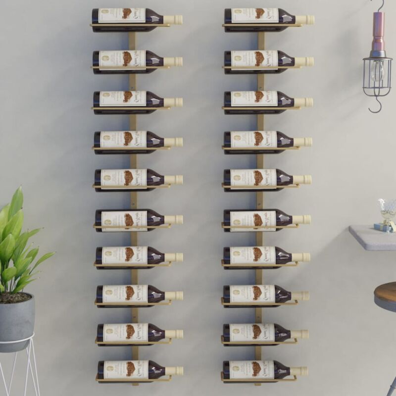 Image of Portavini da Parete per 10 Bottiglie 2 pz Dorato in Metallo