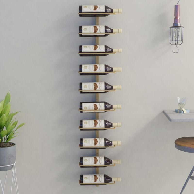 Image of Portavini da Parete per 10 Bottiglie Dorato in Metallo Vidaxl Oro