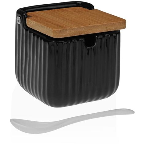 Portazucchero Versa Nero Ceramica Bambù Dolomite 8,3 x 8,3 x 8,3 cm
