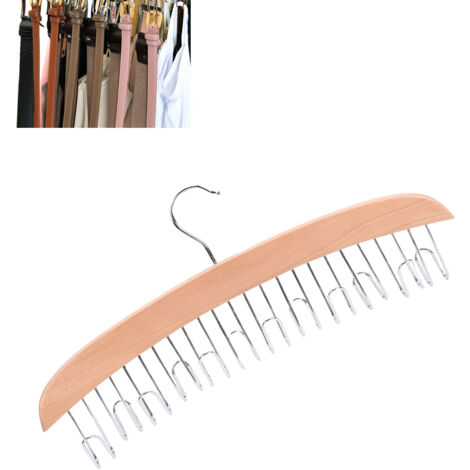 Porte-accessoires bois multifonction 12 crochets avec rotation 360° pour organisation boucles, ceintures, lingerie et accessoires couleur bois naturel.