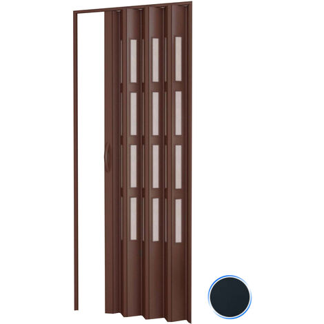Porte accordéons pliante intérieur en kit avec verre en PVC mod. Sonia Noire 82x210 cm