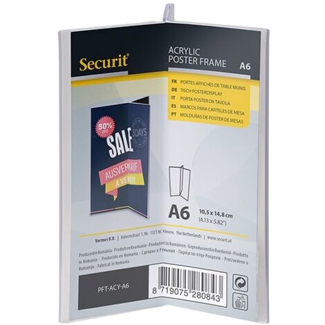 Porte-affiche en  Y - 3 faces -  acrylique transparent - Format A6 - Securit