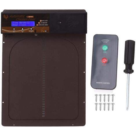 Porte automatique 3 en 1 pour poules avec LED, télécommande, détecteur de lumière IP45 - Marron