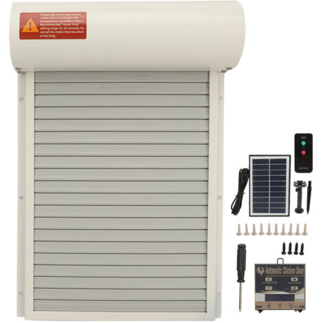 Porte automatique de poulailler à énergie solaire avec capteur de lumière, minuterie, télécommande, écran LED, ouvre-porte automatique de poulailler pour maison et ferme, blanc