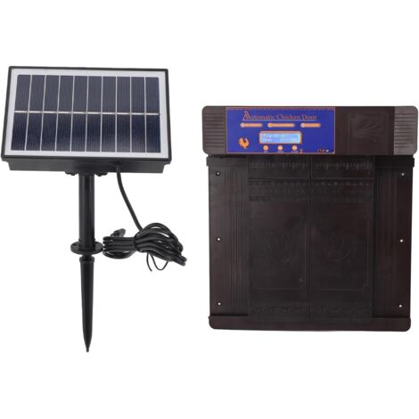 Porte Automatique de Poulailler avec Minuterie, Affichage LED alimenté par Batterie Solaire, Ouvre-Porte à Double, en Aluminium Grande Taille Capteur Lumière, Fonction Marron foncé -