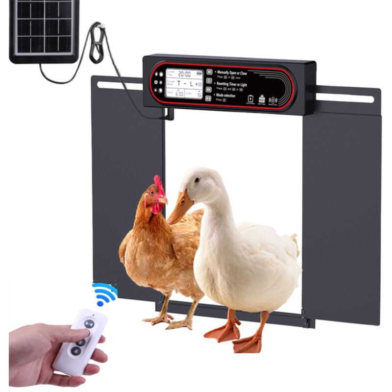 Porte automatique de poulailler avec minuterie Écran lcd Capteur de lumière - Porte de poulailler en alliage d'aluminium avec télécommande - 4 modes