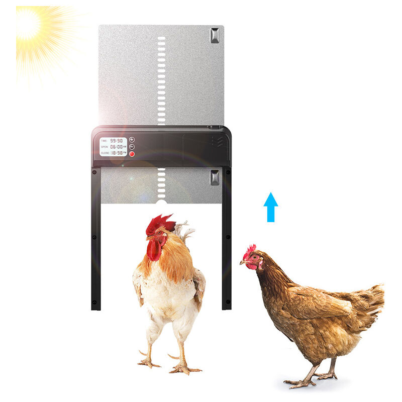 Porte automatique de poulailler avec minuterie en alliage d'aluminium IP45 affichage led étanche ouvre-porte automatique de poulet alimenté par
