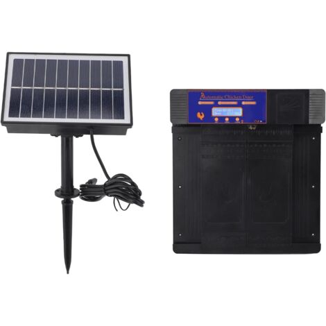 Porte Automatique de Poulailler, Minuterie à énergie Solaire IP45, Poulet, Capteur Infrarouge Anti-pincement, Volaille, Idéale pour Les Poulets, Canards, Oies et Volailles (Black) Noir -