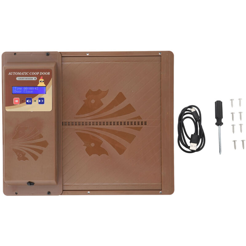 Porte automatique de poulailler, ouverture horizontale usb, ouvre-porte automatique de poulailler avec minuterie marron