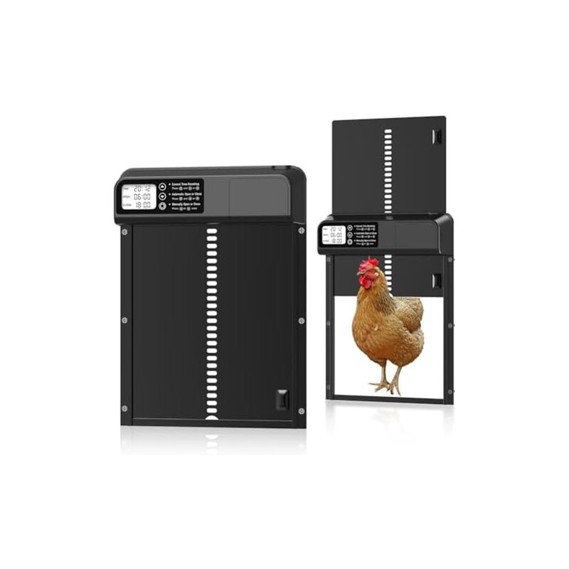 Porte automatique de poulailler, ouvre-porte de poulailler avec minuterie et ouverture/fermeture manuelle, écran lcd, sécurité anti-pincement, porte