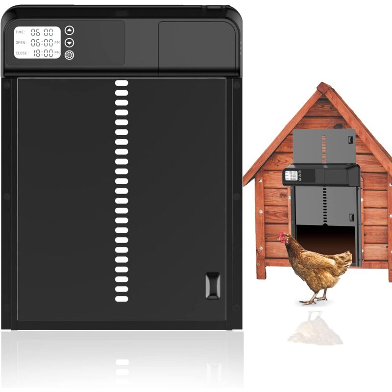 Porte Automatique de poulailler, porte de poulet en aluminium avec minuterie, fonctionnalité anti-pincement. Porte de poulailler automatique étanche,