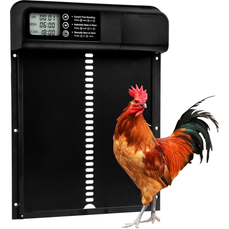 Porte Automatique Poulailler avec Minuterie Manuel Écran LED Anti - pincement Conception Mise à Jour 2.0 Portes de Poulet en Aluminium Alimenté par